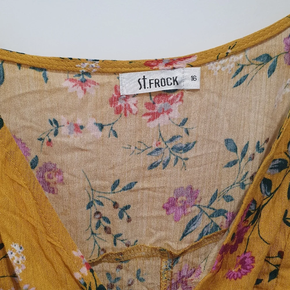 St Frock size 16 mustard floral wrap dress - Picture 5 of 6